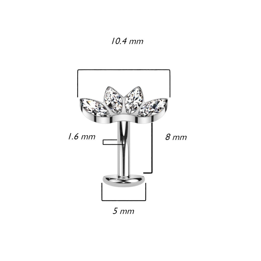 Titanio Piercing Ombelico 4 Zirconi Taglio marquise Push-In