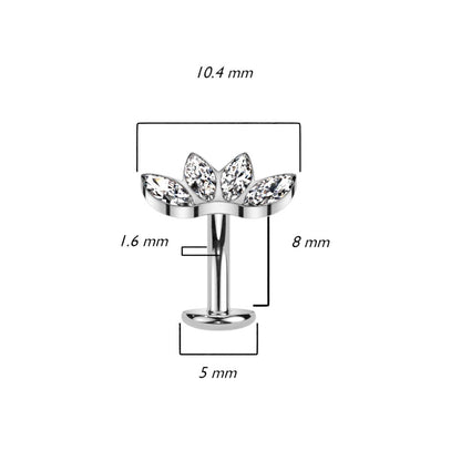 Titanio Piercing Ombelico 4 Zirconi Taglio marquise Push-In