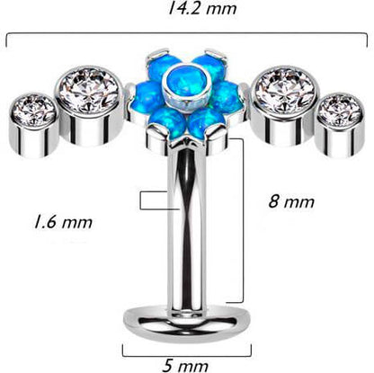 Titanio Piercing Ombelico Fiore di Opali con Zirconi Push-In