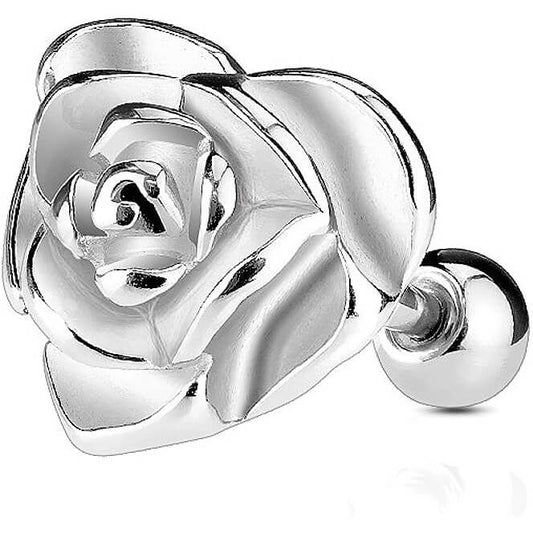 Barbell Heart Rose Zirconia Silver