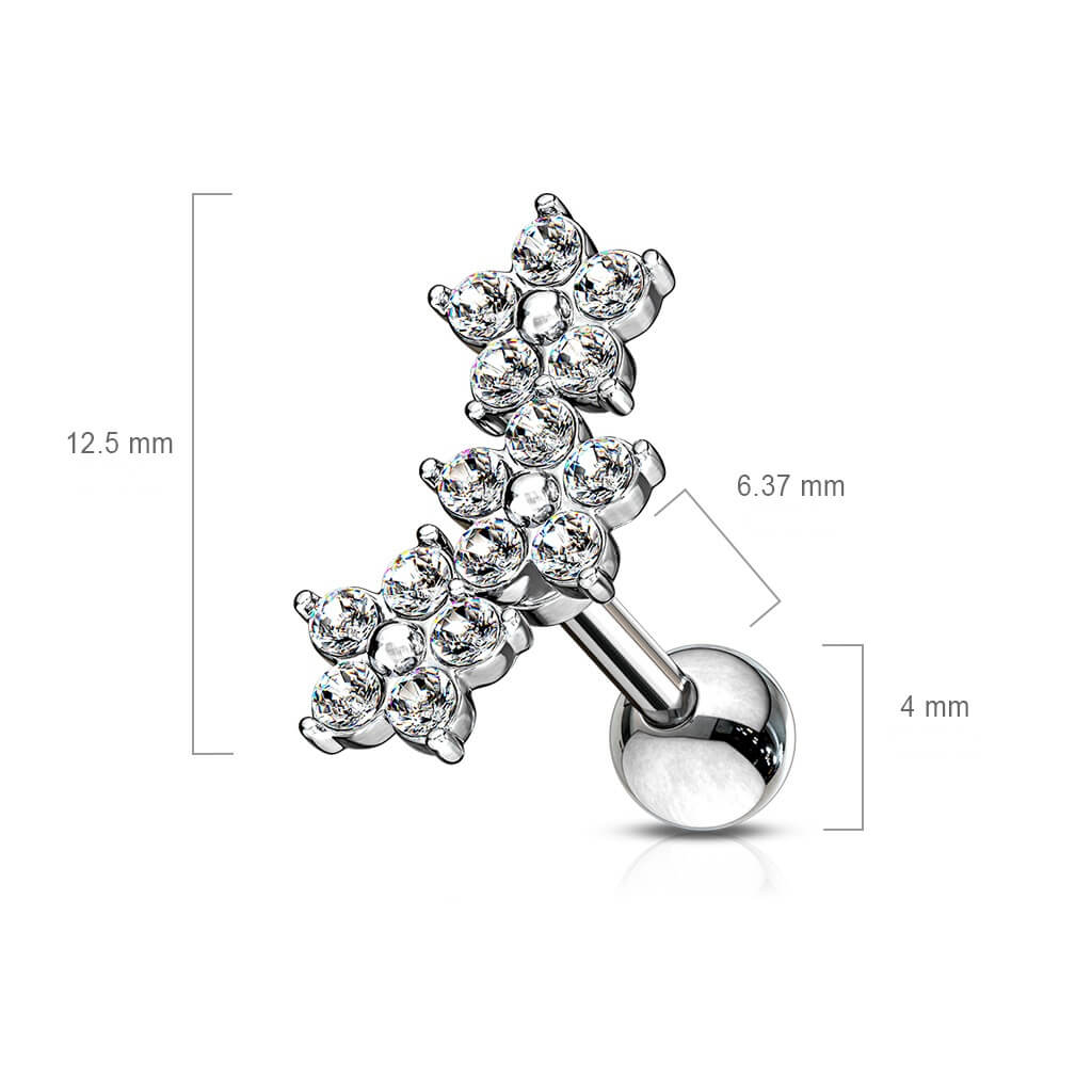 Barre Fleur Zircone Argent