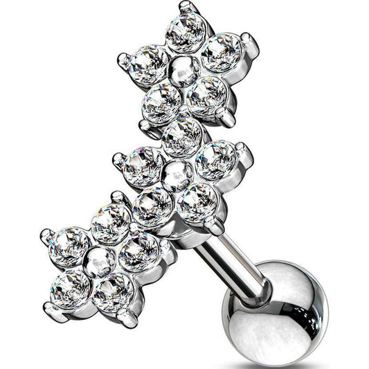 Barre Fleur Zircone Argent