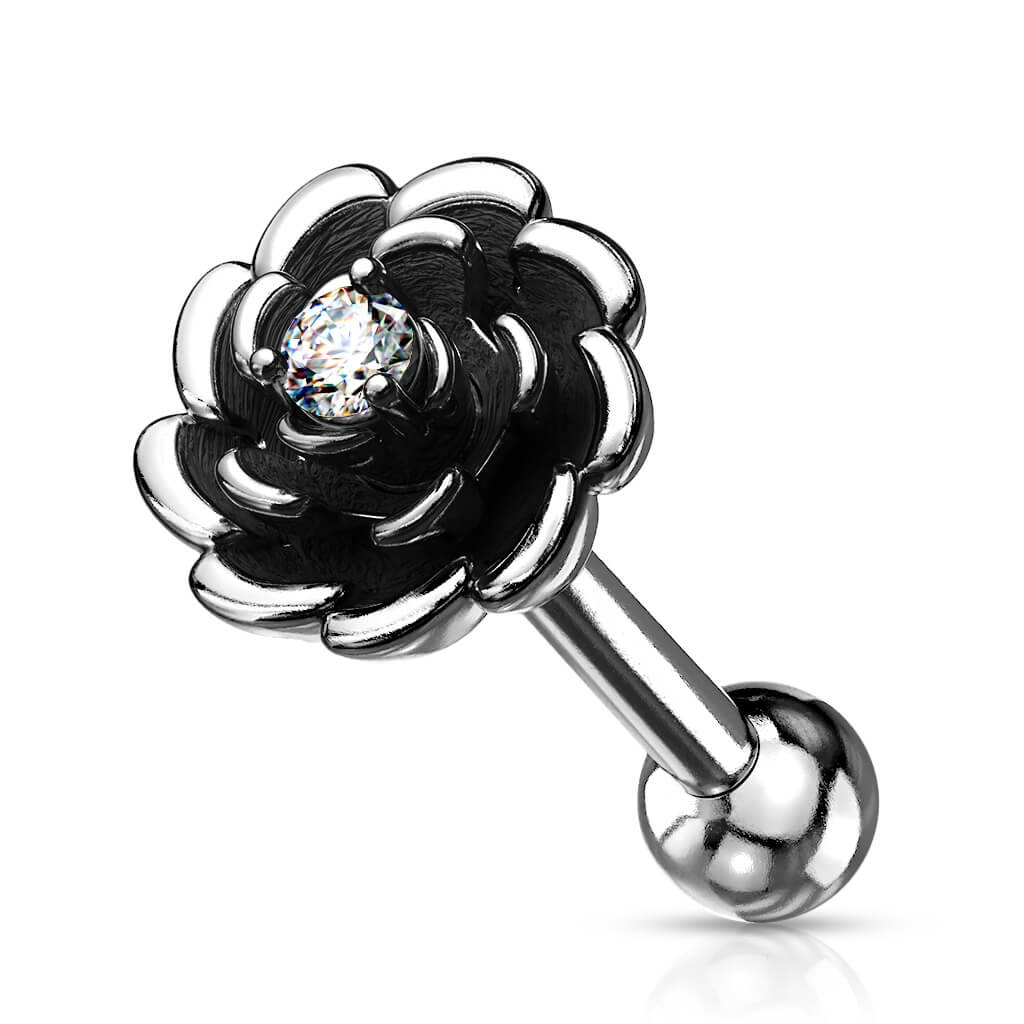 Barbell Blume Zirkonia Silber