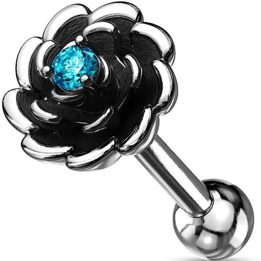 Barbell Flower Zirconia Silver