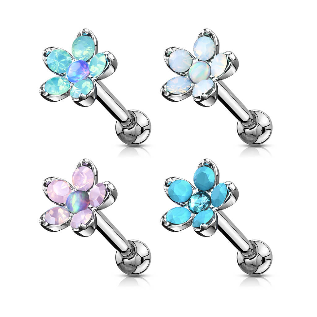 Barbell Flower Opal Silver