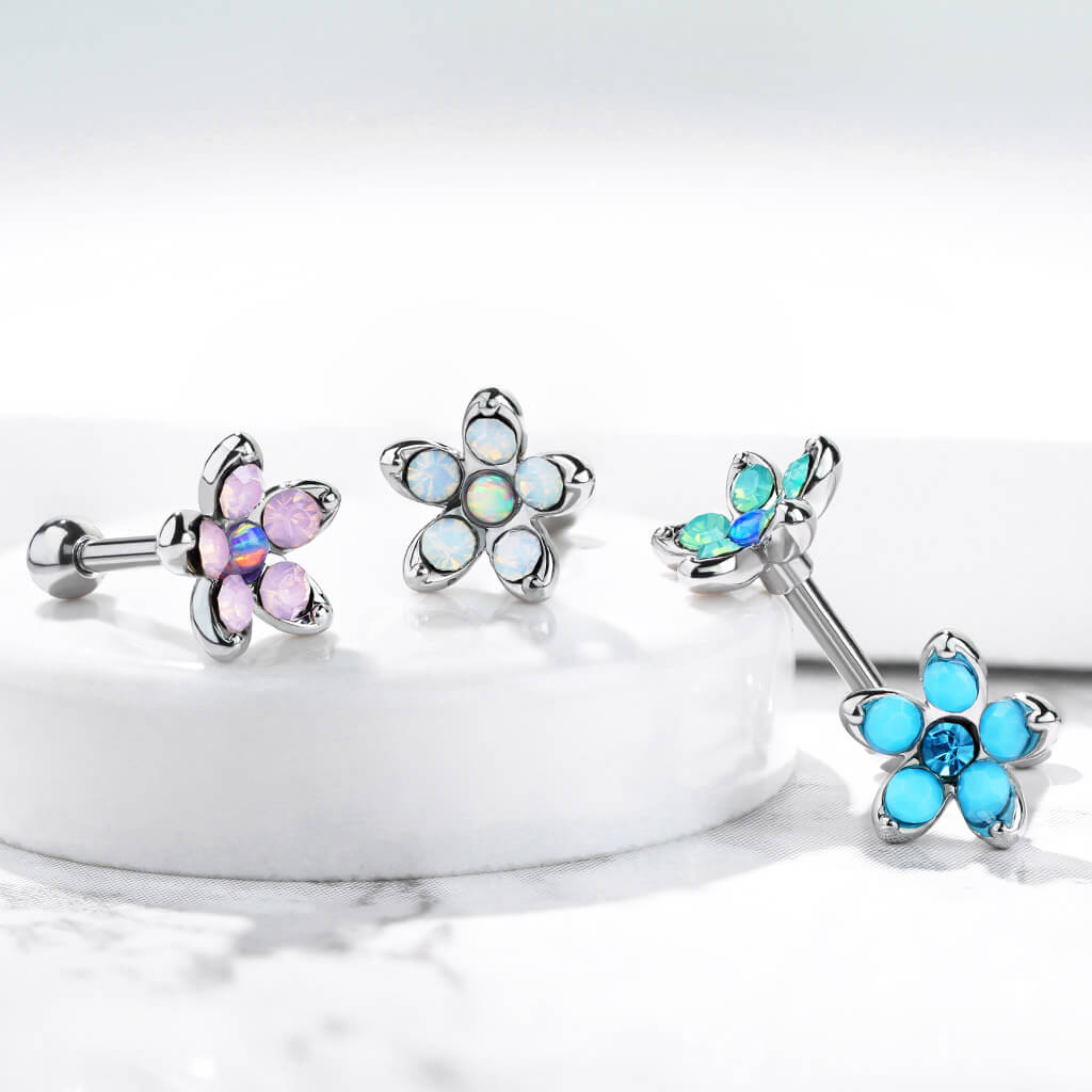 Barbell Flower Opal Silver