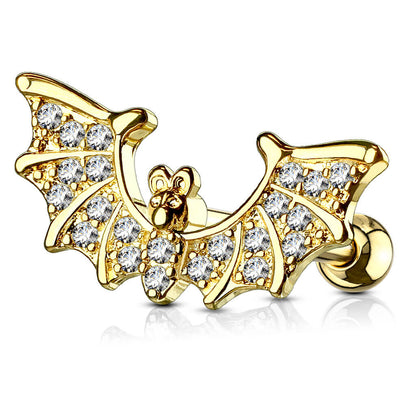 Barbell Pipistrello con zirconi in Oro / Argento