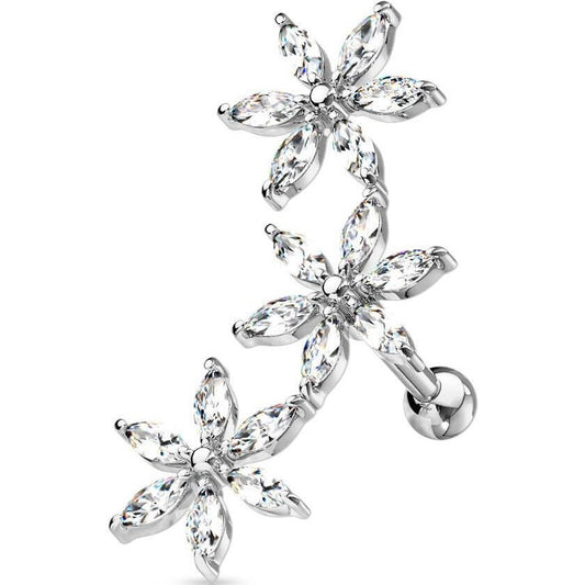 Barbell 3 Flowers Zirconia