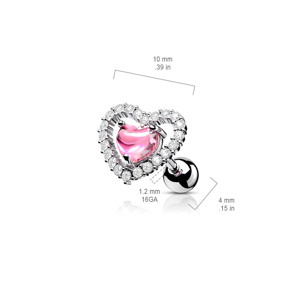 Barbell Heart Zirconia Silver