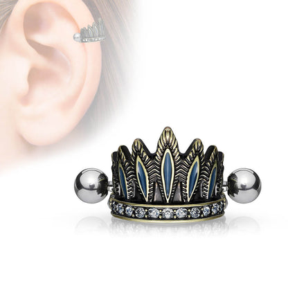 Earcuff Corona piumata in zirconi