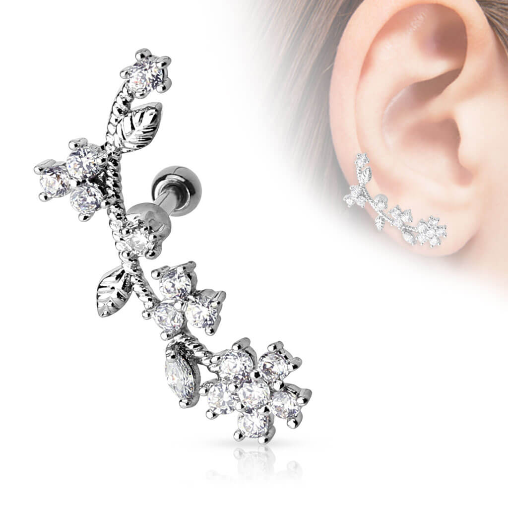 Barbell Grapevine Zirconia Silver