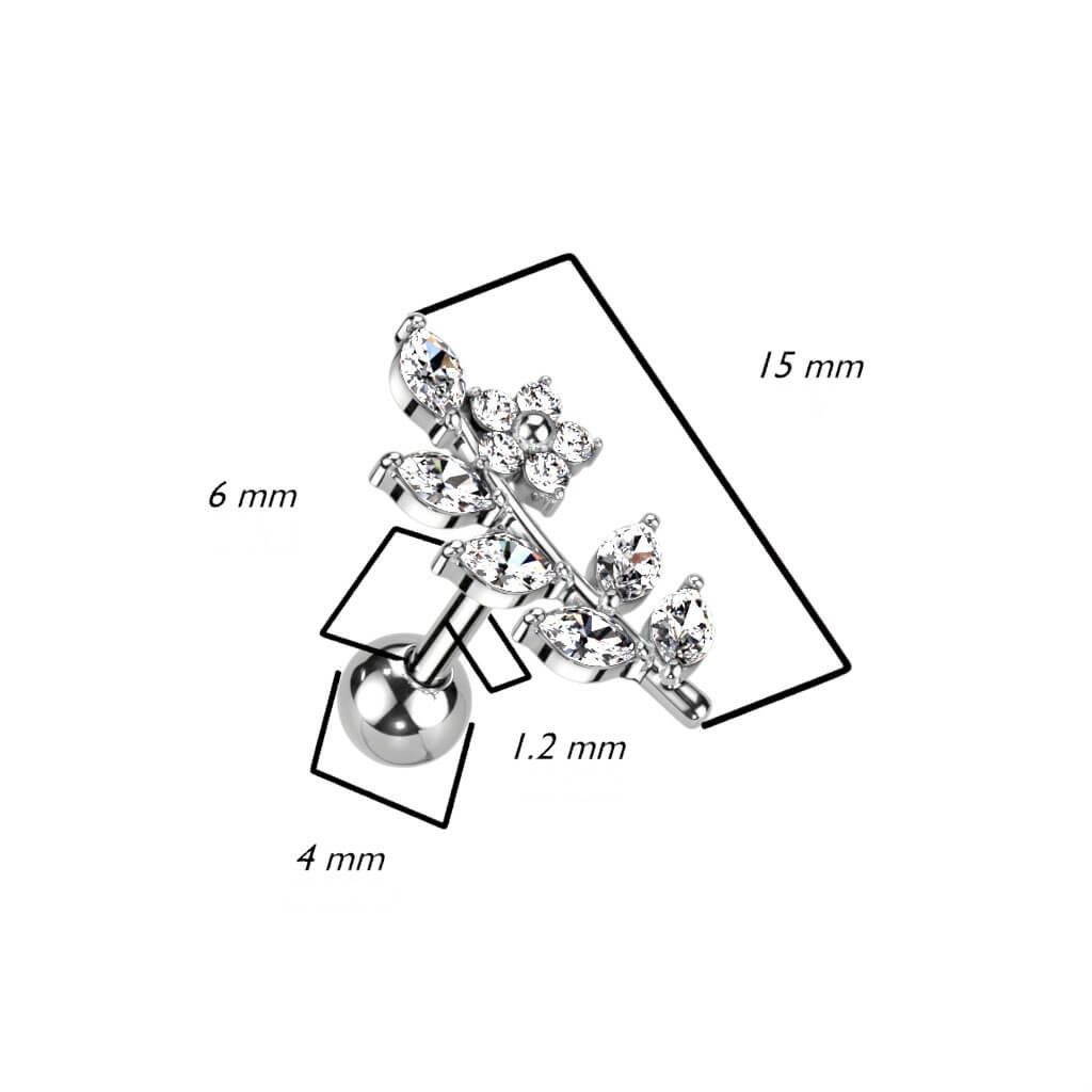 Barbell Flor Circonita Oro Plata