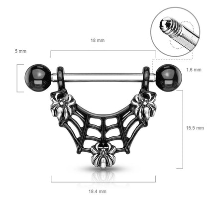 Nipple Piercing Spider web Black dangle