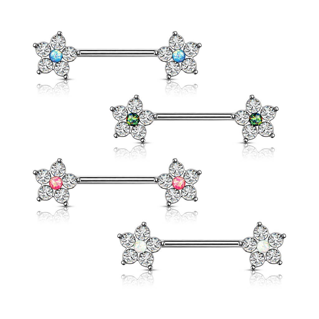 Nipple Piercing Flower Zirconia Silver