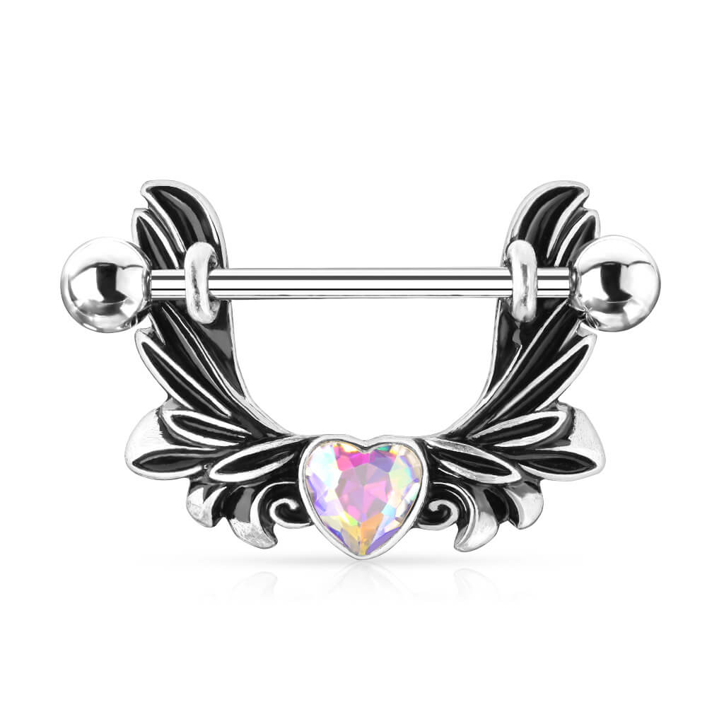 Piercing Capezzolo Ali d´angelo con cuore in zircone