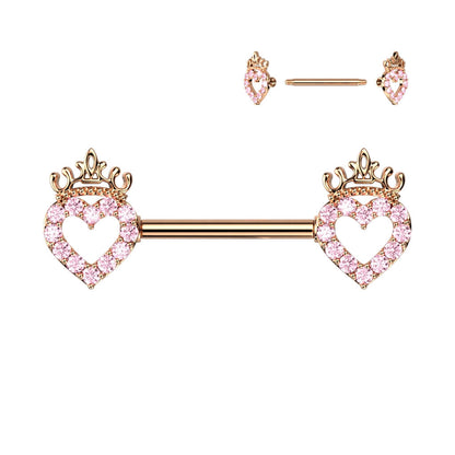 Piercing Capezzolo Cuore di zirconi coronato