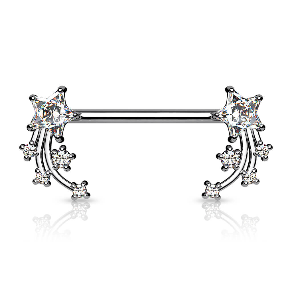 Piercing Capezzolo Stella cadente d´argento e zirconi