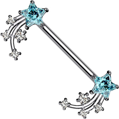 Piercing Capezzolo Stella cadente d´argento e zirconi