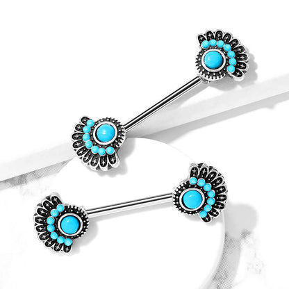 Nipple Piercing Turquoise Tribal