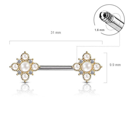 Nipple Piercing Flower Pearls Zirconia