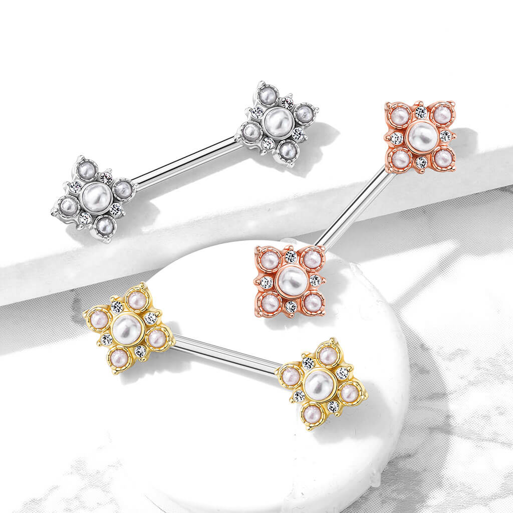 Nipple Piercing Flower Pearls Zirconia