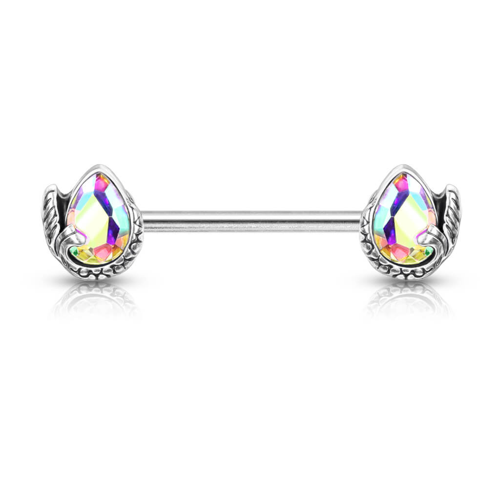 Piercing Capezzolo Coda di sirena d´argento con zirconi a goccia