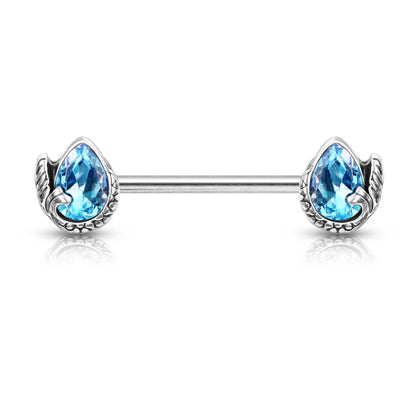 Piercing Capezzolo Coda di sirena d´argento con zirconi a goccia