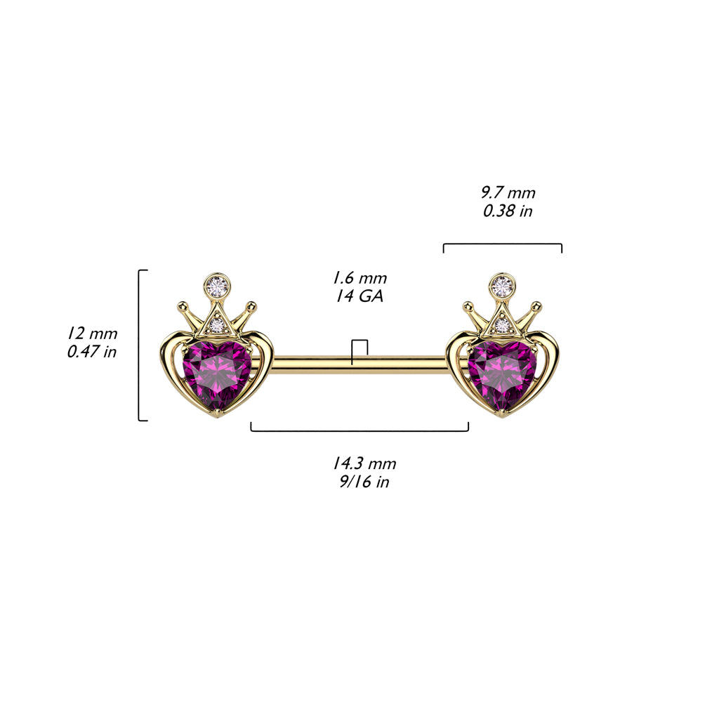 Piercing Capezzolo Cuore di zircone coronato