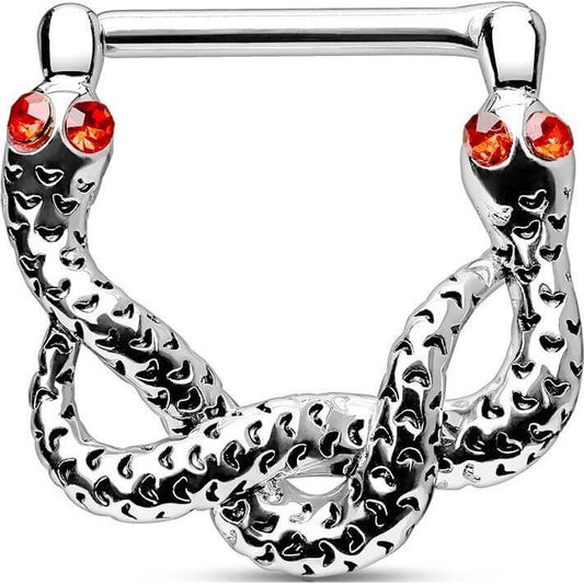 Piercing Capezzolo Serpenti d´argento con zirconi Clicker