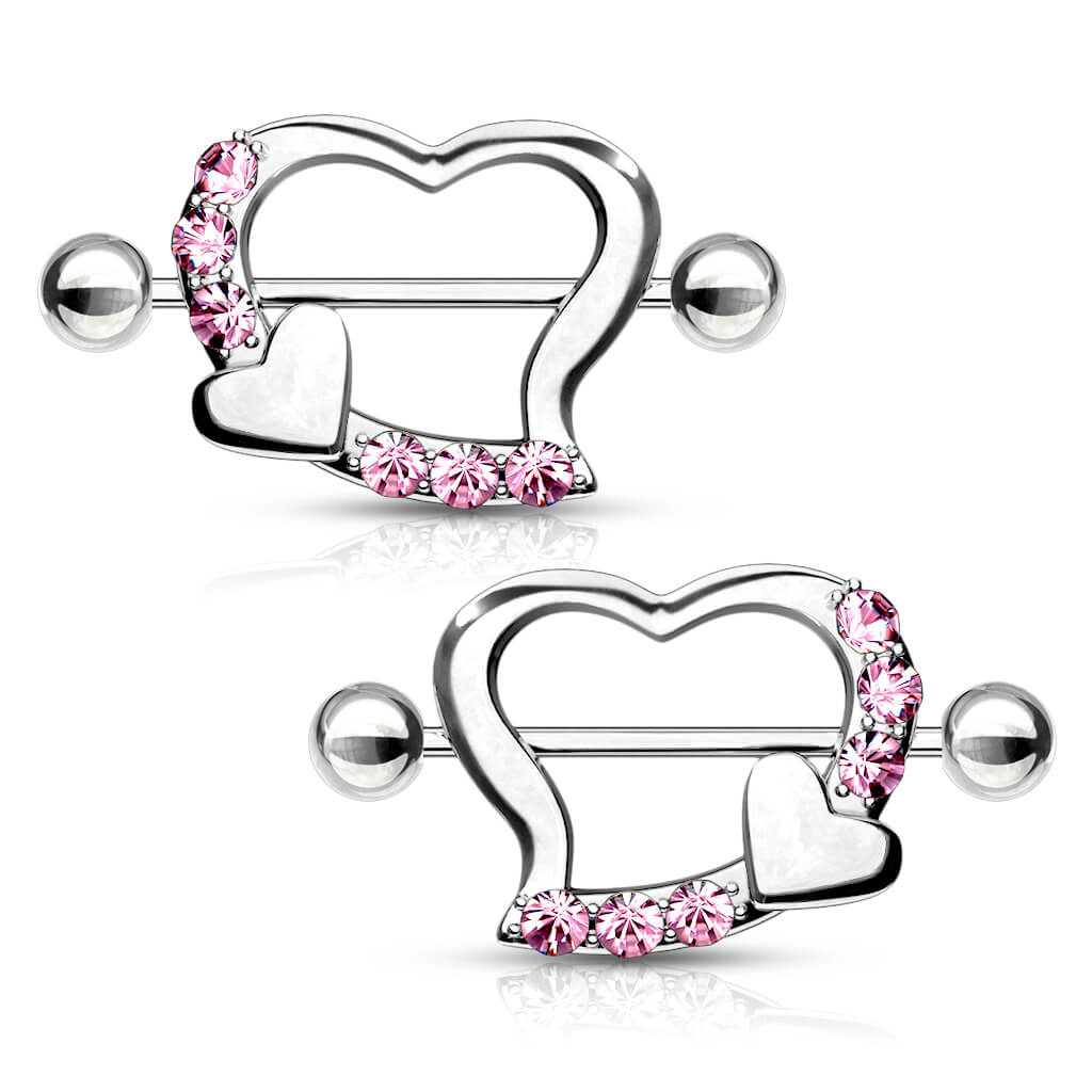 Piercing Capezzolo Doppio cuore con zirconi