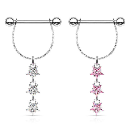 Nipple Piercing dangle Stars Zirconia Silver