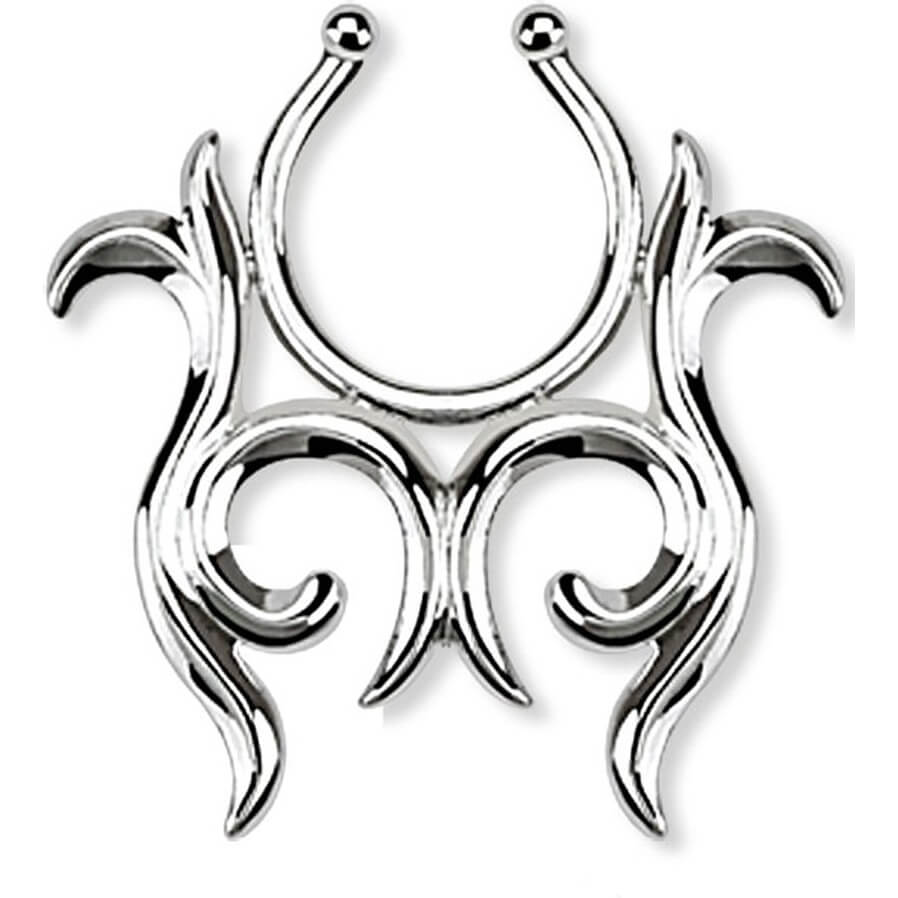 Fake Nipple Piercing Tribal Silver Bendable