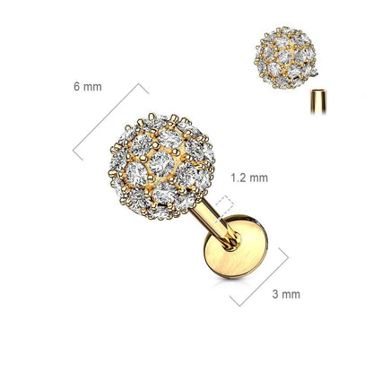 Labret Sfera di zirconi Filettatura Interna