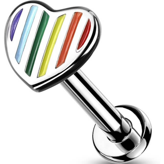 Corazón Arcoiris Plano Plata Rosca interna Labret