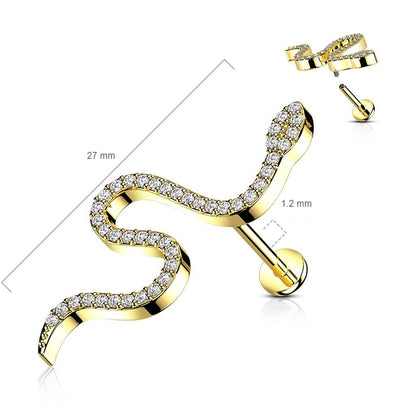 Labret Serpente di zirconi Filettatura Interna