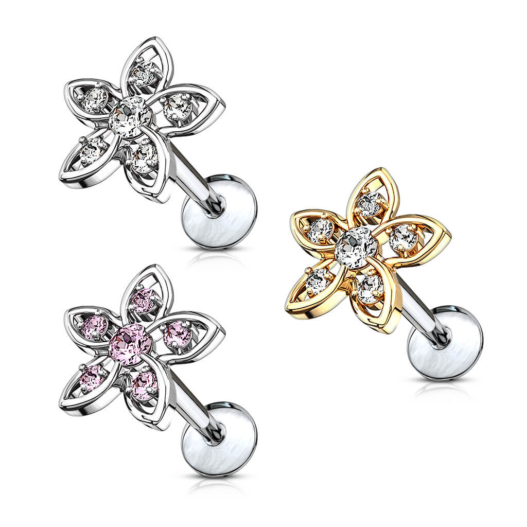 Labret Blume Zirkonia Innengewinde