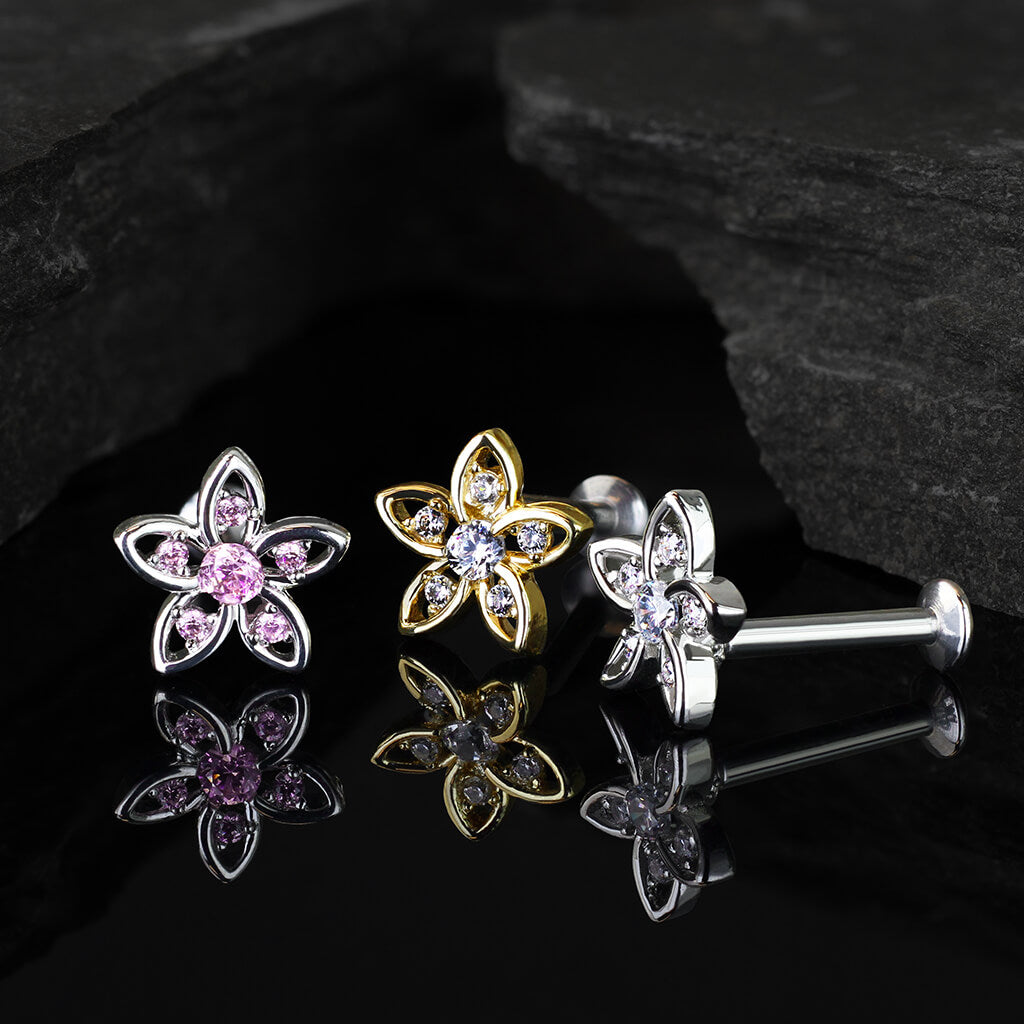 Labret Blume Zirkonia Innengewinde