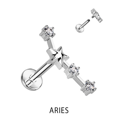 Labret Zodiac sign Zirconia Silver Internally Threaded