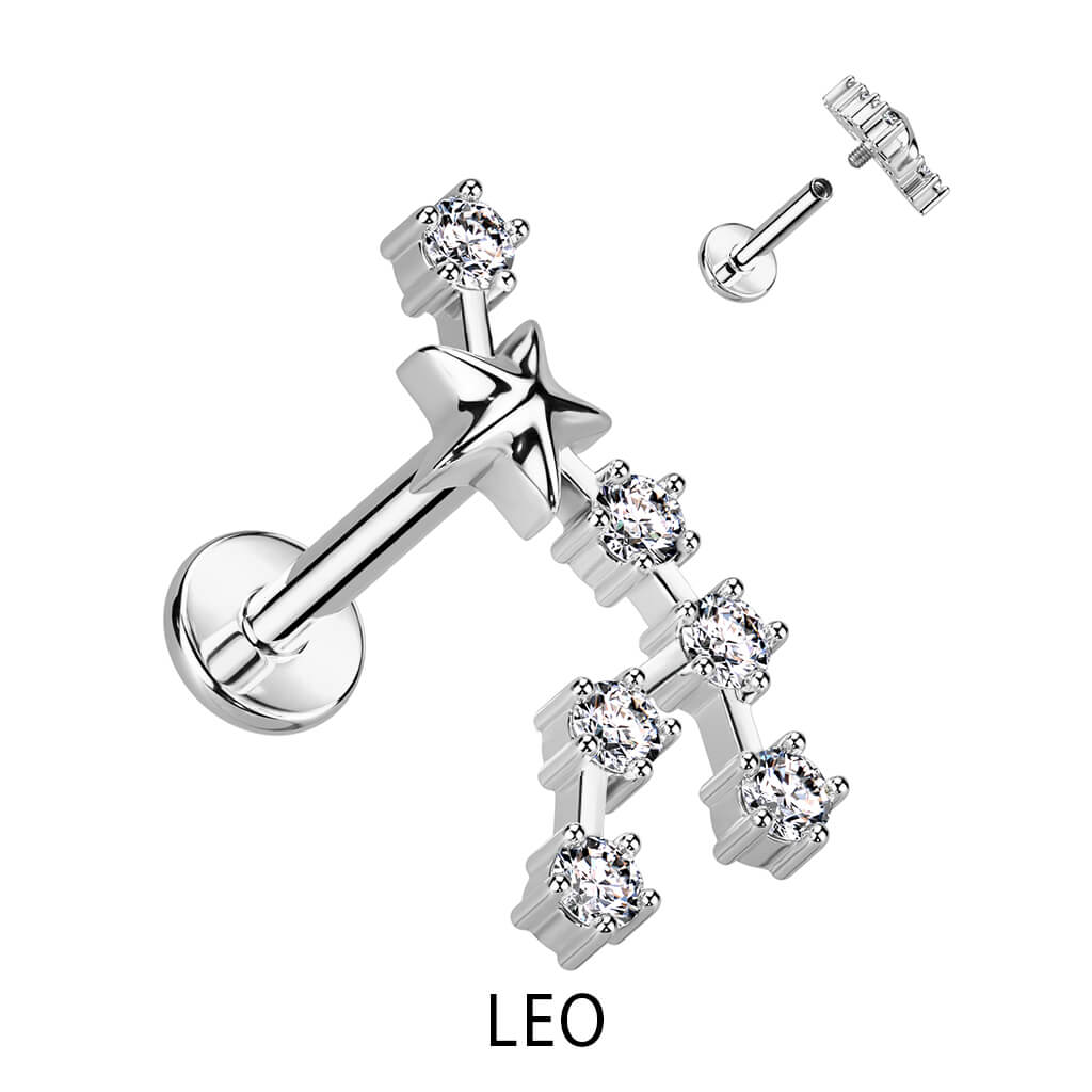 Labret Signe Du Zodiaque Zircone Argent Filetage Interne