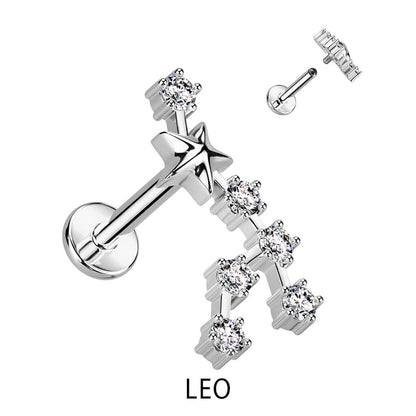 Labret Segni zodiacali Zirconi e Argento Filettatura Interna