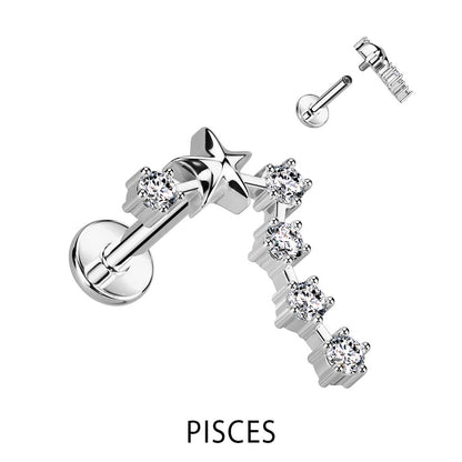 Labret Zodiac sign Zirconia Silver Internally Threaded