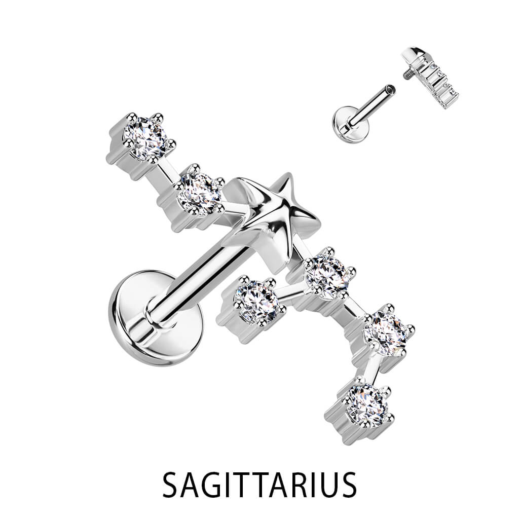 Labret Zodiac sign Zirconia Silver Internally Threaded