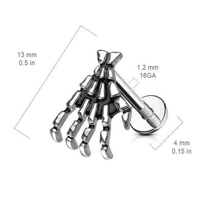 Labret Skeleton Hand Silver