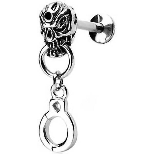 Labret Skull Handcuffs dangle Silver