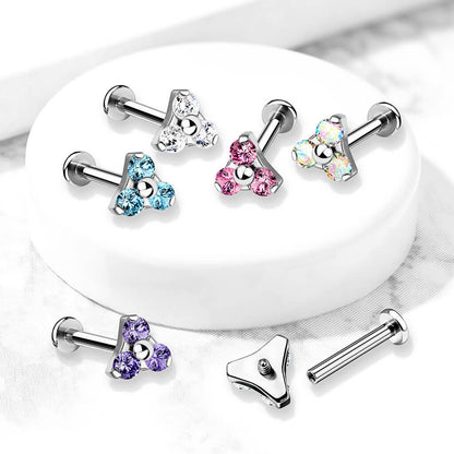 Labret Triangle Zircone Argent Filetage Interne