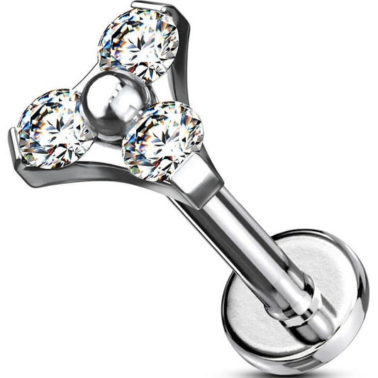 Labret Triangolo d´argento con zirconi Filettatura Interna