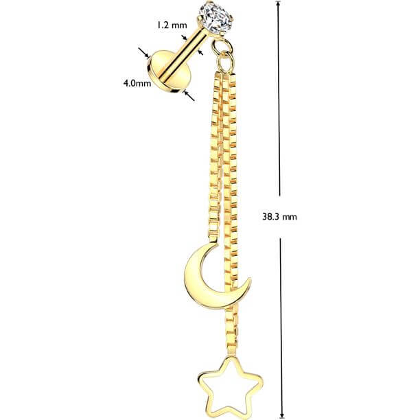 Labret Luna crescente cava stella catena pendente Filettatura Interna