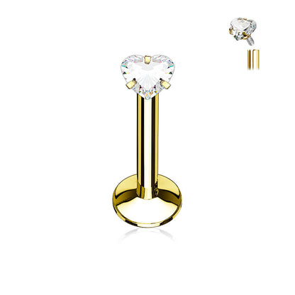 Labret Zircone Cœur Filetage Interne