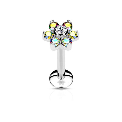 Labret Flower Zirconia Silver Internally Threaded