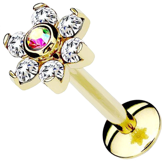 Labret Flower Zirconia Internally Threaded